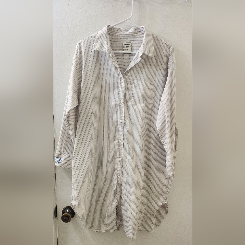 Women's Striped White Shirt Dress, Size Extra Small, Cotton, Polyamide, Elastane